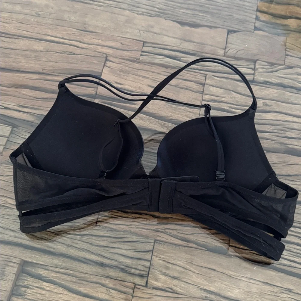 Victoria's Secret Very Sexy Black Satin Caged Mesh Double-Strap Push up Bra 36B